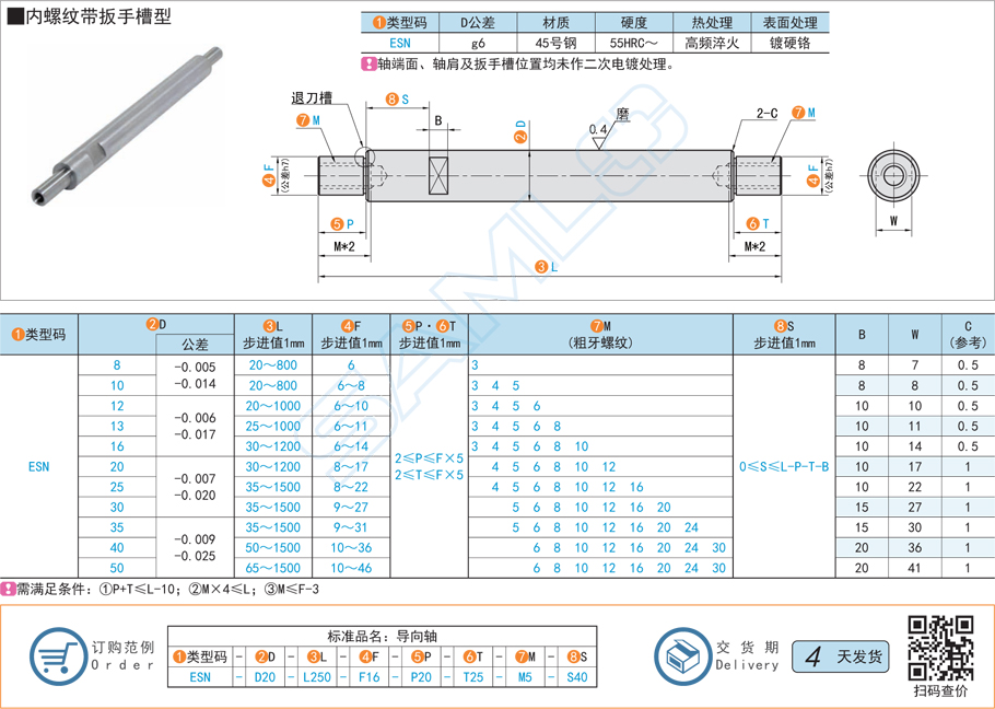 兩端臺(tái)階型導(dǎo)向軸-內(nèi)螺紋帶扳手槽型規(guī)格類型