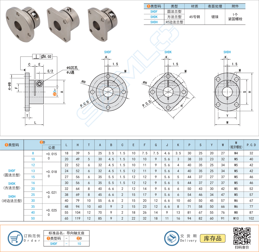 導(dǎo)向軸支座-法蘭型（機加工件）規(guī)格參數(shù)