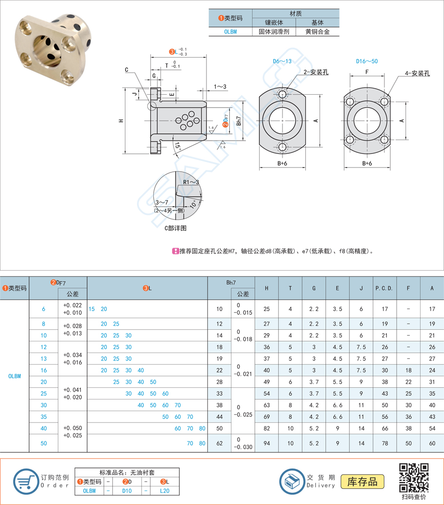 銅合金型無油襯套-對邊法蘭型規(guī)格參數(shù)