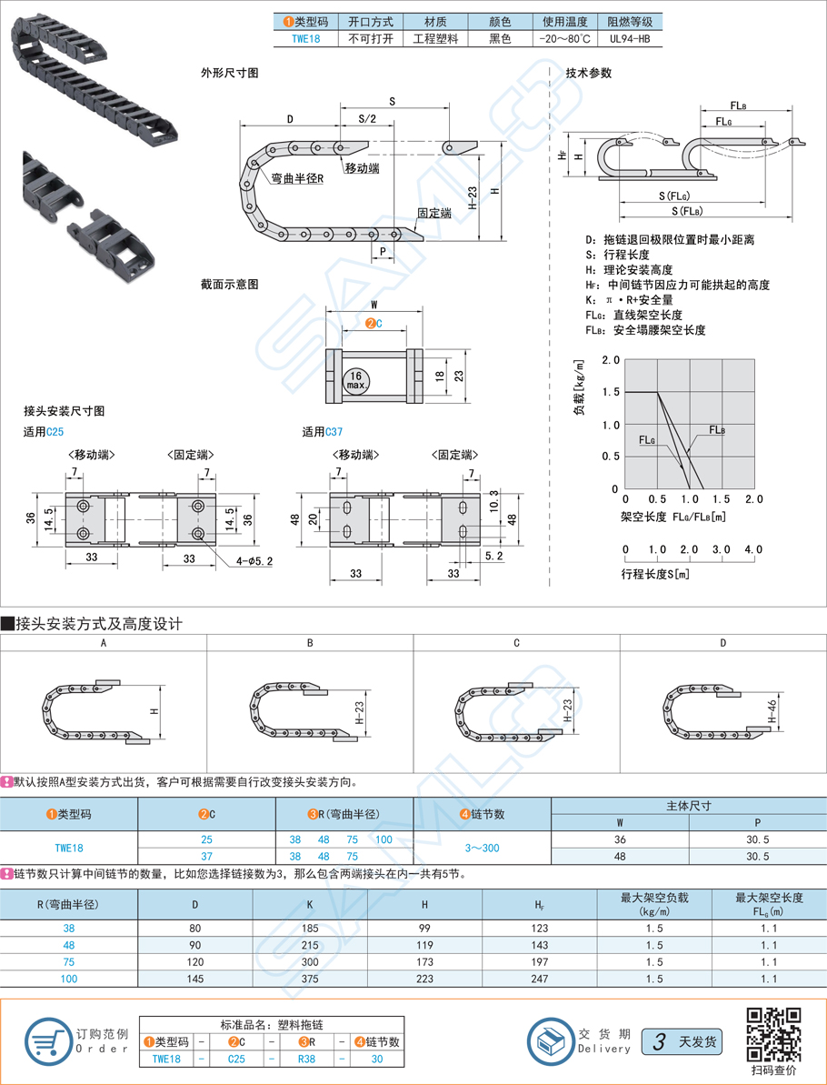 拖鏈-坦克鏈內(nèi)高18不可打開(kāi)型規(guī)格參數(shù)尺寸