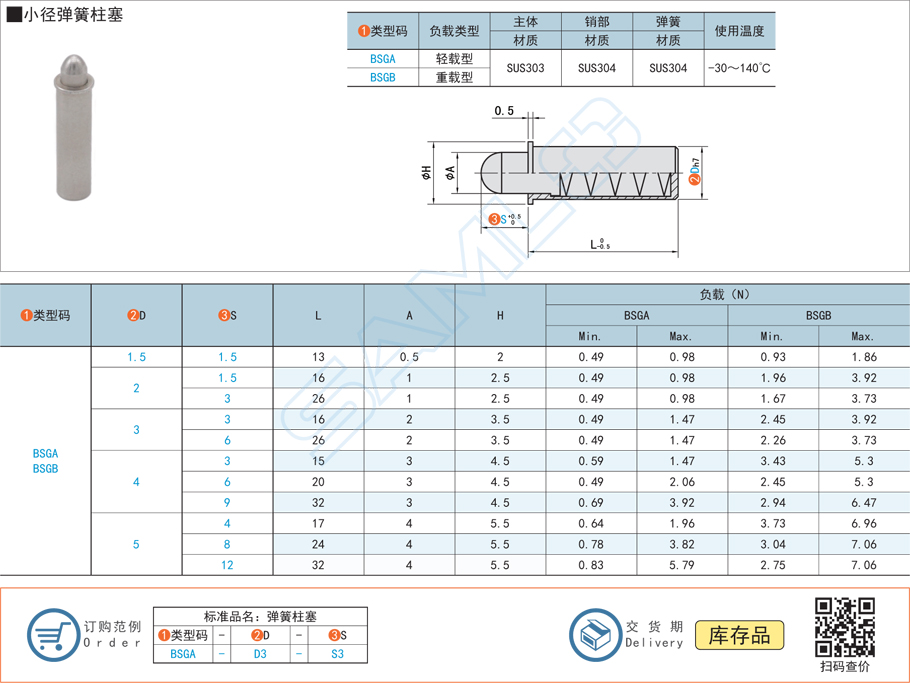 小徑彈簧柱塞規(guī)格參數(shù)尺寸材質(zhì)