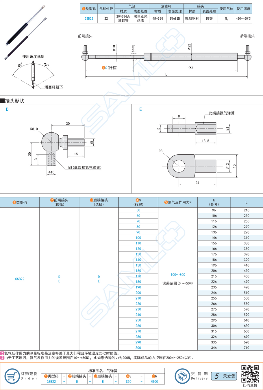 定制型氮?dú)鈴椈?氣缸外徑Φ22支撐桿規(guī)格參數(shù)尺寸材質(zhì)