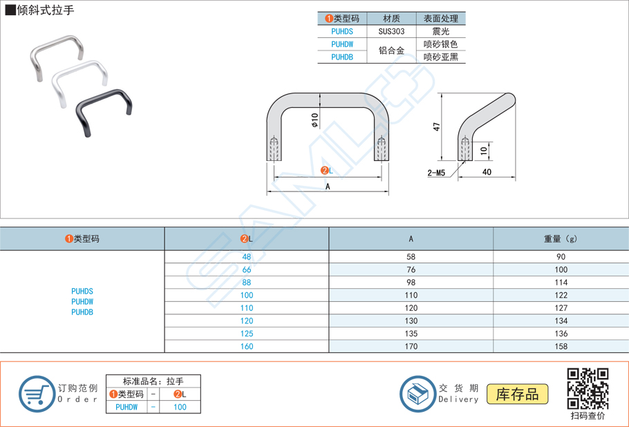 傾斜式拉手門把手PUHDS規(guī)格參數(shù)尺寸材質(zhì)