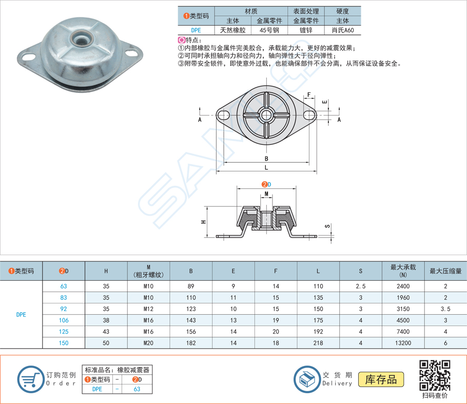 鐘型減震器DPE規(guī)格參數(shù)尺寸材質(zhì)