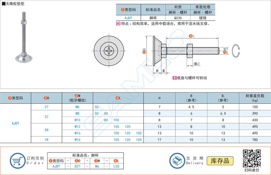 水平調(diào)節(jié)腳杯-簡易型AJDT規(guī)格參數(shù)尺寸材質(zhì)