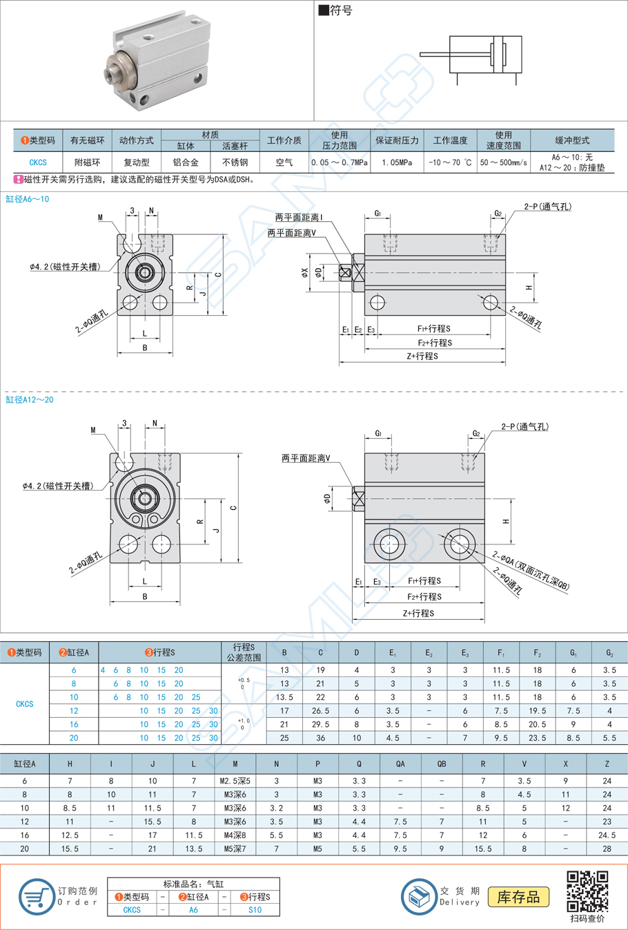 小型自由安裝氣缸CKCS規(guī)格參數(shù)尺寸材質(zhì)